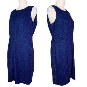 Vince Camuto Dress Size 14 Shift Blue Lace Sleeveless Lined